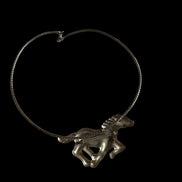 Vintage Taxco Sterling Silver Running Horse Pendant/Brooch with Solid Sterling Woven Collar Necklace