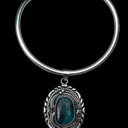 Vintage Sterling Silver Chrysocolla Pendant on Sterling Neck Collar