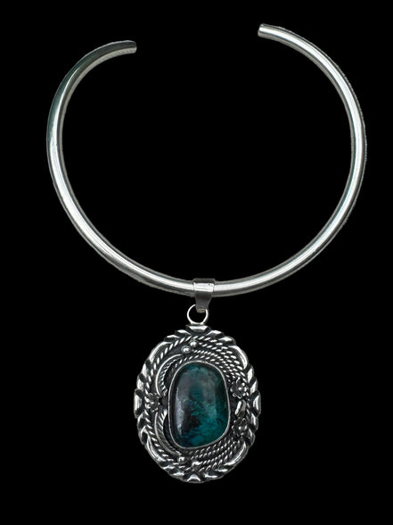Vintage Sterling Silver Chrysocolla Pendant on Sterling Neck Collar