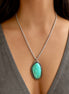 Aqua Colored Turquoise and Sterling Pendant on Rope Chain, Signed