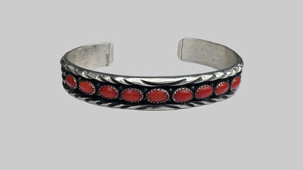 Coral and Sterling Silver Cuff