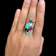 Zuni Style Inlay Shell Stone and Sterling Quail Ring