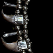 Vintage Sterling Silver Bear Claw Necklace with Turquoise and Navajo Style Pearls