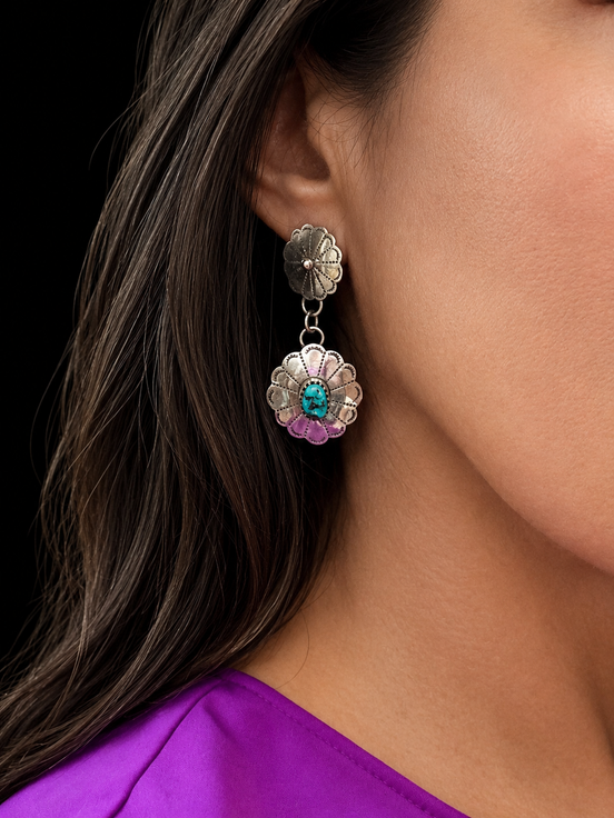 Kingman Mine Turquoise Concho Earrings