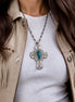 Vintage Sterling Silver Large Turquoise Cross Pendant Necklace Signed