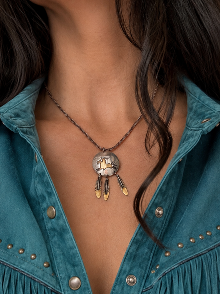 Sterling Silver Warrior on Horse Pendant with Italian Sterling Chain by Dennis Hogan