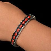 Coral and Sterling Silver Cuff