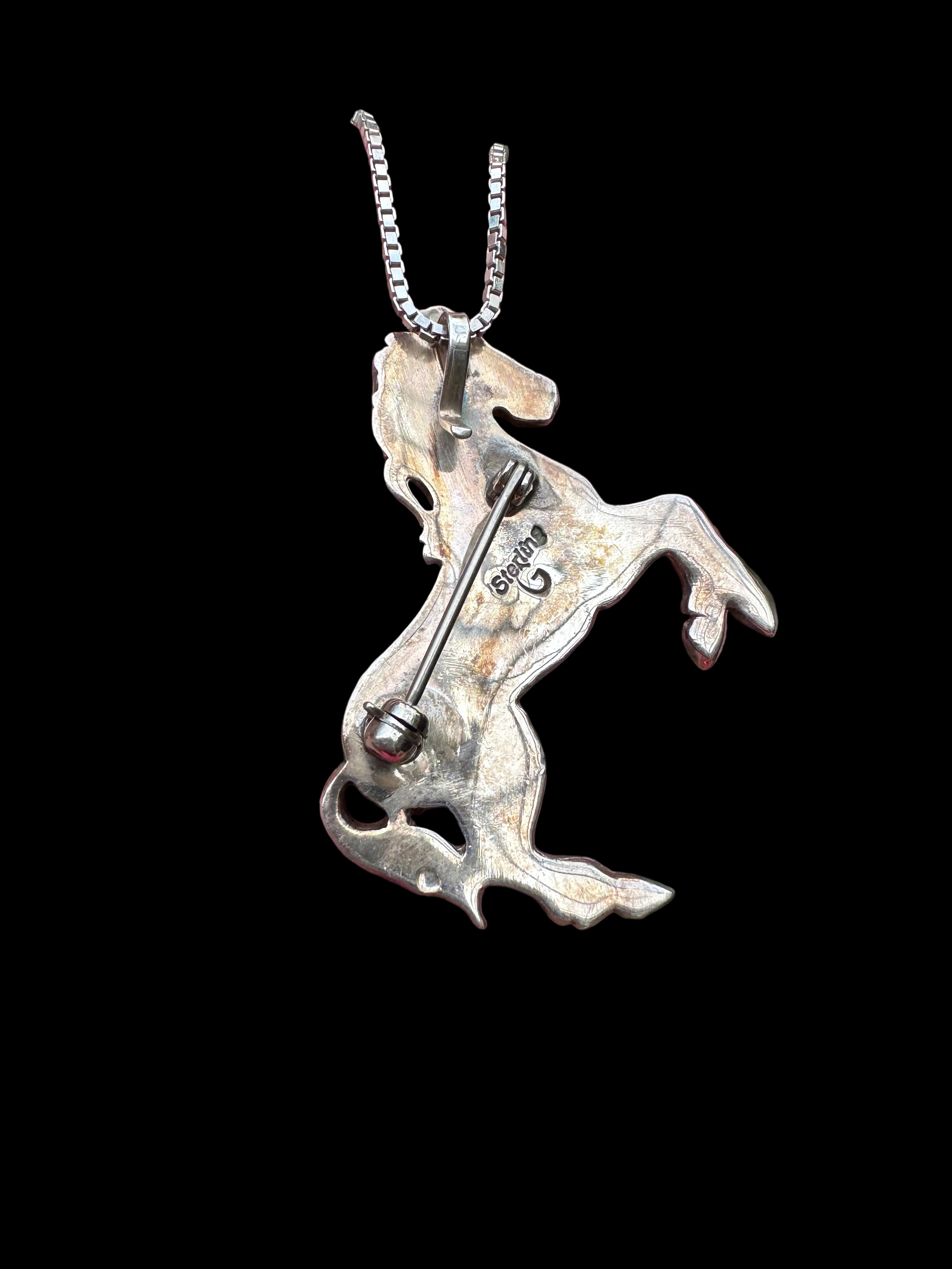Inlay Horse Pendant/Brooch and Chain by Grace Smith