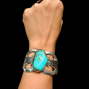 Hand Fabricated Mid-Century Turquoise and Sterling Cuff