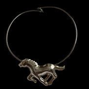 Vintage Taxco Sterling Silver Running Horse Pendant/Brooch with Solid Sterling Woven Collar Necklace