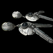 Sterling Silver Black Onyx Feather Dangle Earrings