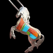 Inlay Horse Pendant/Brooch and Chain by Grace Smith
