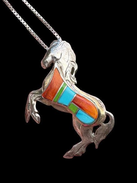 Inlay Horse Pendant/Brooch and Chain by Grace Smith