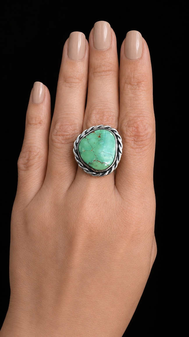 Sterling Silver and Green Turquoise Vintage Ring