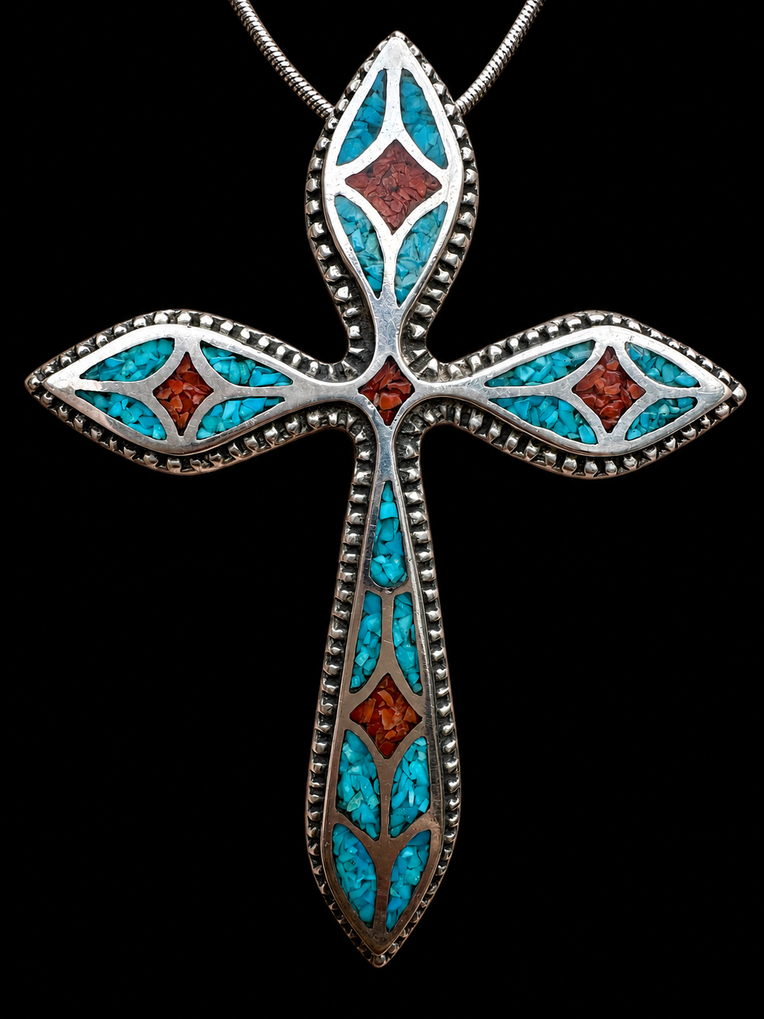Hand Fabricated Inlay Cross and Necklace