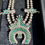 Needlepoint Squash Blossom and Earrings with Provenance and Original Presentation Box by Lorraine Kendy