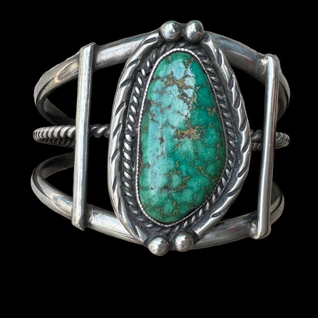 Vintage Southwestern Sterling Silver Turquoise Cuff Bracelet