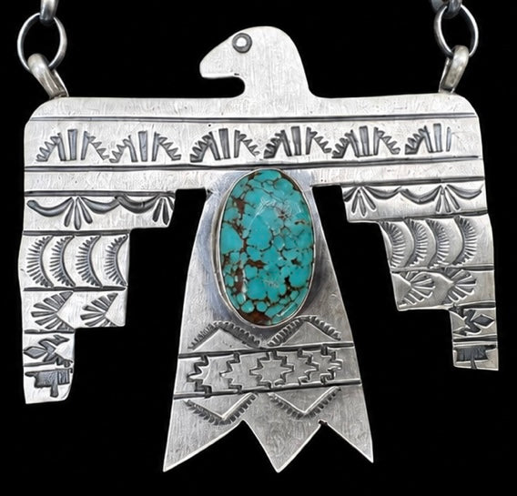 Turquoise and Sterling Thunderbird Necklace created by Rick Enriquez