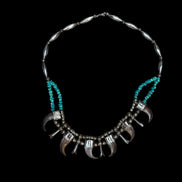 Vintage Sterling Silver Bear Claw Necklace with Turquoise and Navajo Style Pearls