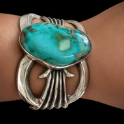 Hand Fabricated Mid-Century Turquoise and Sterling Cuff