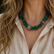 Southwestern Malachite & 900 Silver Statement Necklace