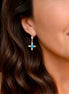 Vintage Sterling Silver & Turquoise Zia Sun Dormeuse Earrings – Signed FP