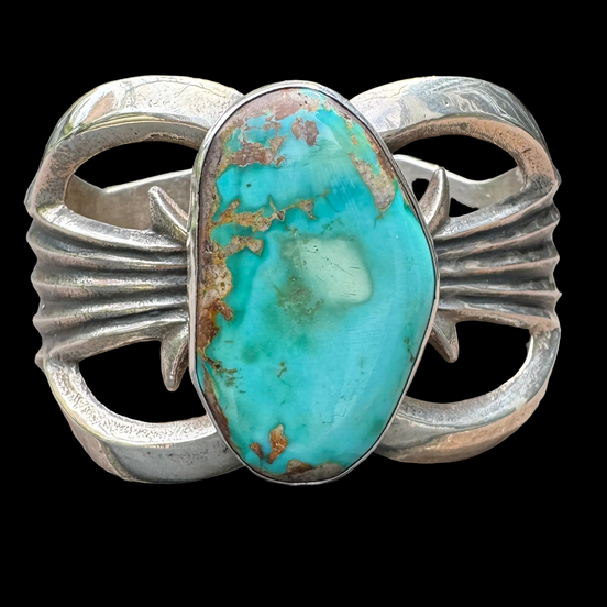 Hand Fabricated Mid-Century Turquoise and Sterling Cuff
