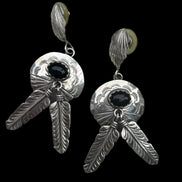 Sterling Silver Black Onyx Feather Dangle Earrings