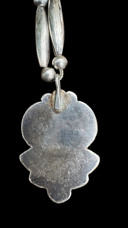 Vintage Southwestern Sterling Silver & Turquoise Handmade Bead and Shield Necklace