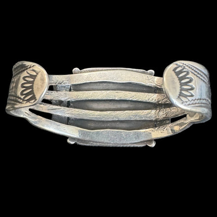 Vintage Navajo Fred Harvey Era Petrified Wood & Quartz Sterling Cuff
