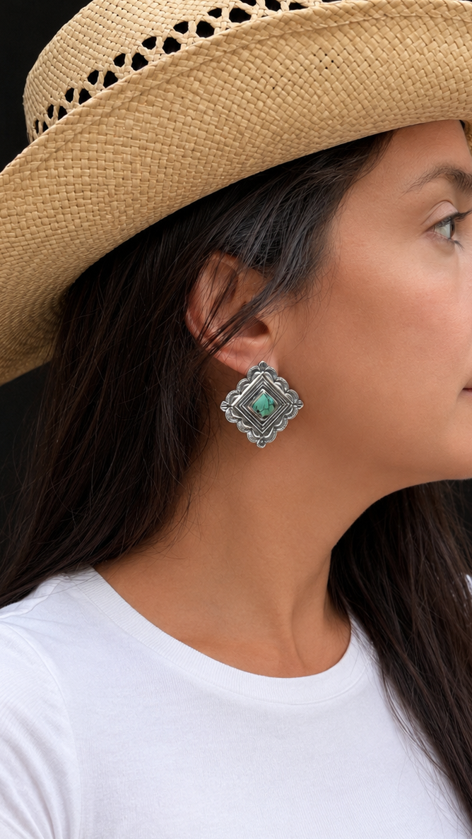 Vintage Sterling Silver & Natural Turquoise Earrings
