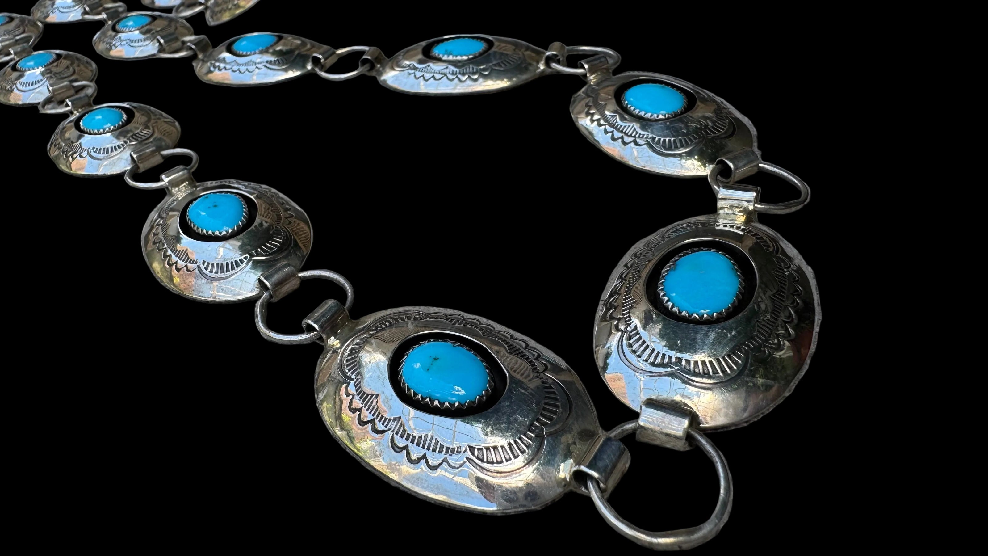 Vintage IHMJ (Indian Hand Made Jewelry) Turquoise Concho Belt