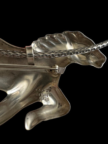 Vintage Taxco Sterling Silver Running Horse Pendant/Brooch with Solid Sterling Woven Collar Necklace