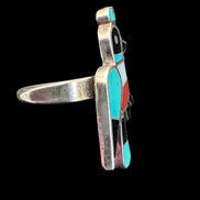 Zuni Style Inlay Shell Stone and Sterling Quail Ring