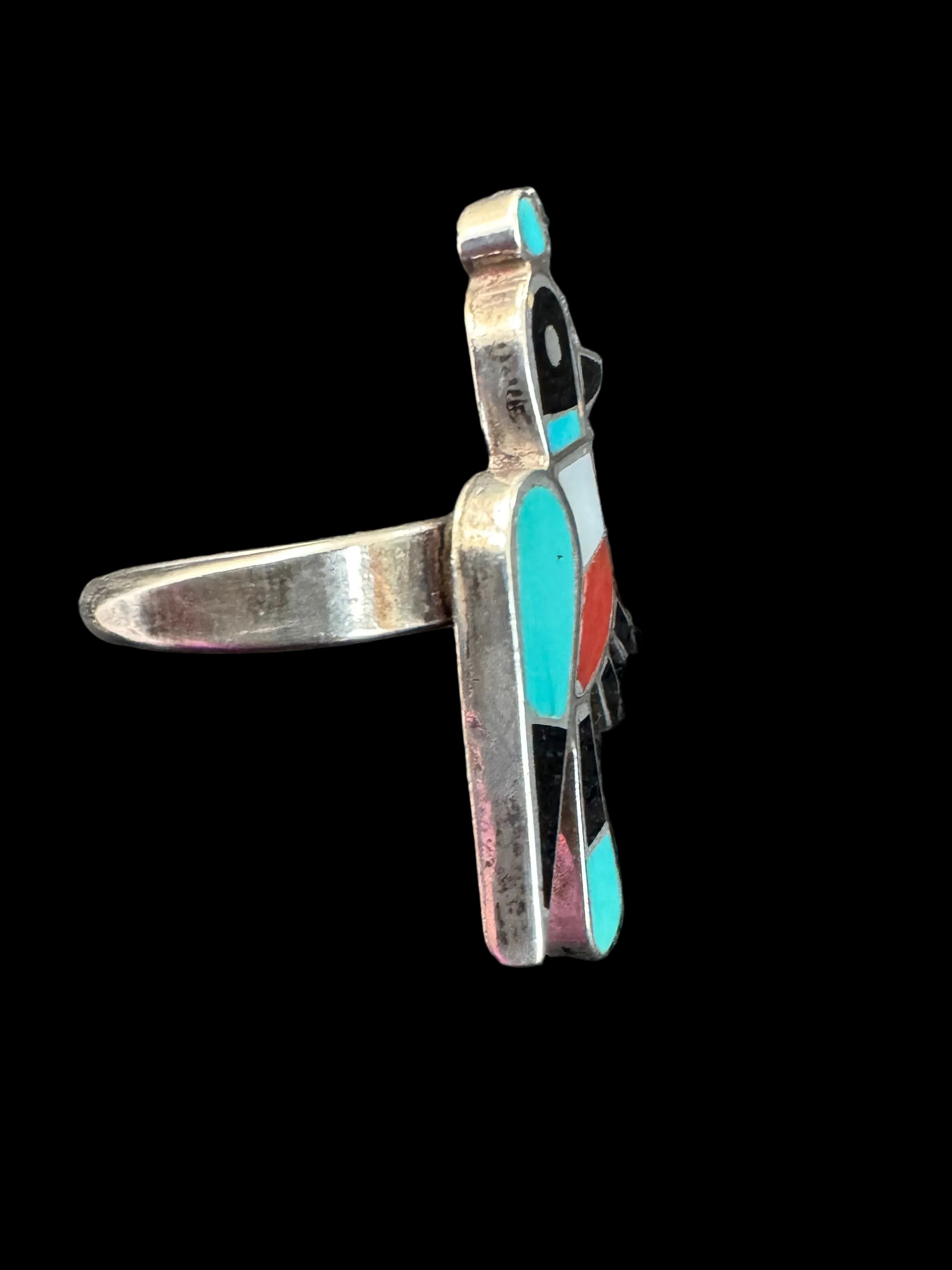 Zuni Style Inlay Shell Stone and Sterling Quail Ring