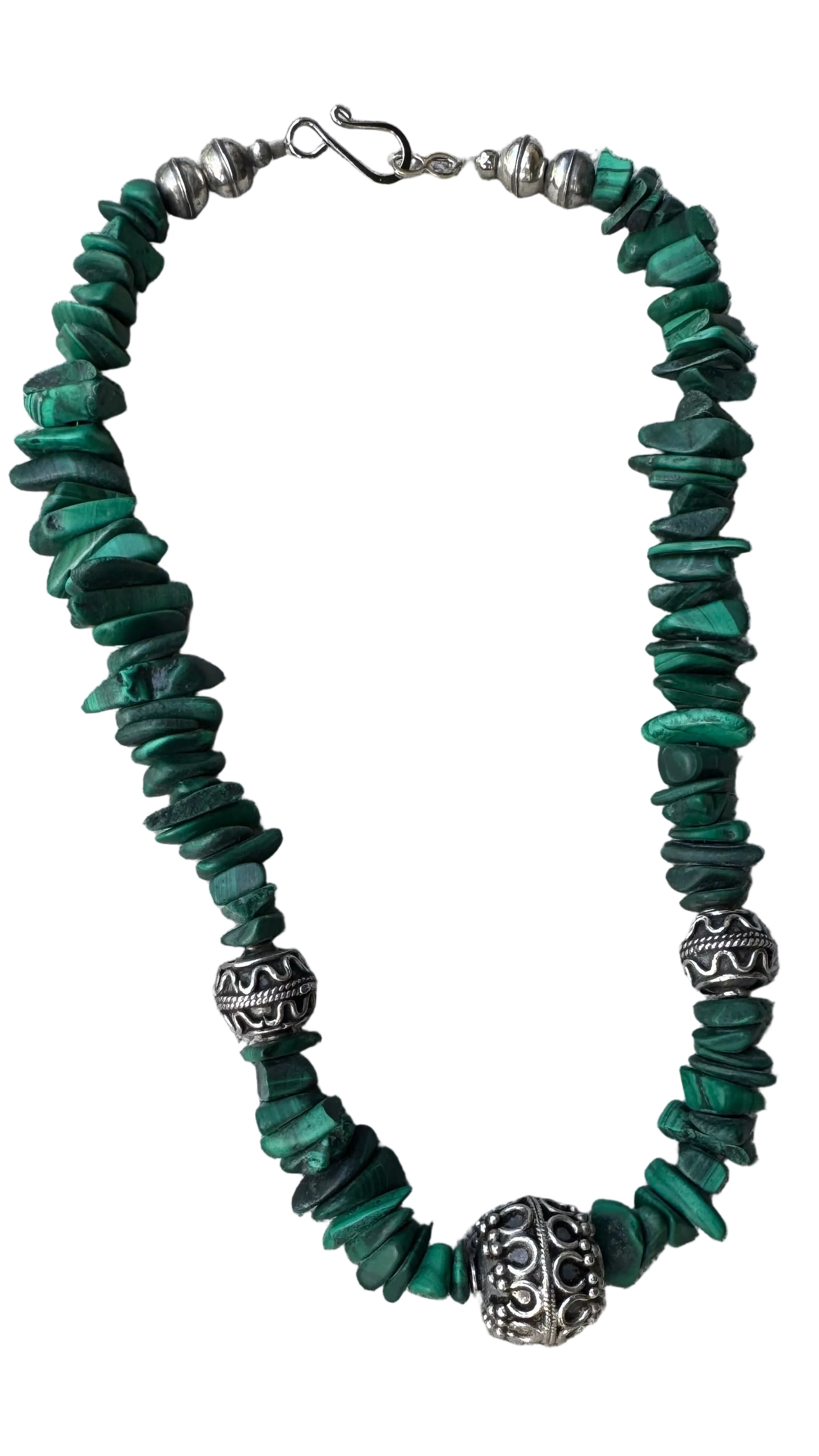 Southwestern Malachite & 900 Silver Statement Necklace