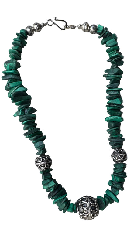 Southwestern Malachite & 900 Silver Statement Necklace