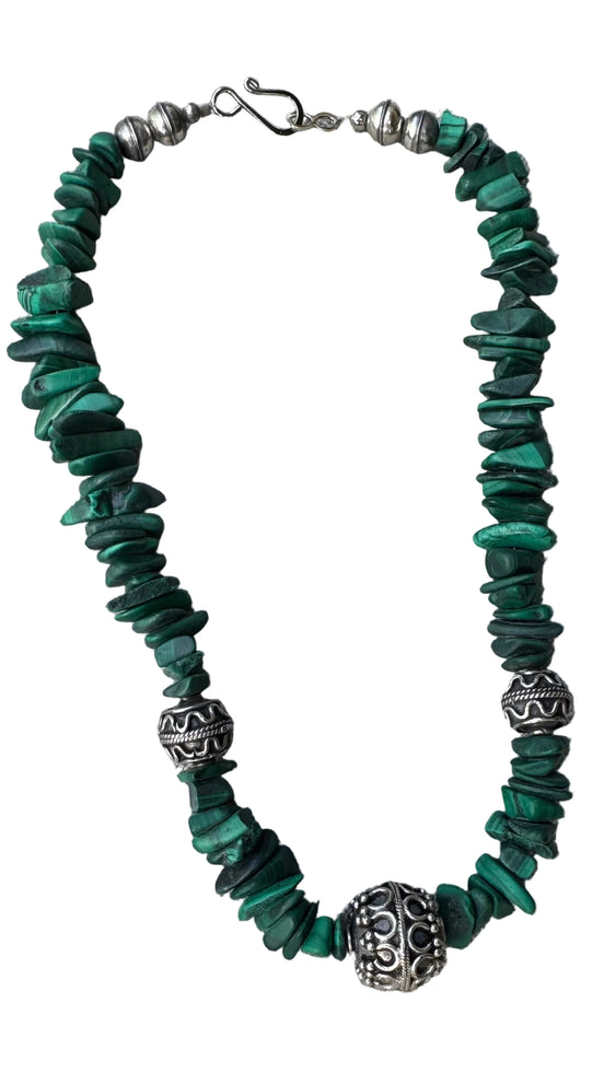 Southwestern Malachite & 900 Silver Statement Necklace