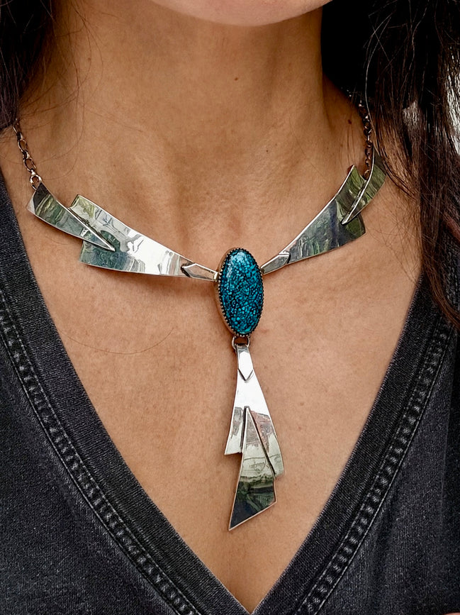 Dense Spiderweb Turquoise Necklace by Mike Begay