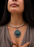 Vintage Sterling Silver Chrysocolla Pendant on Sterling Neck Collar