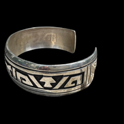 Thomas & Rosita Singer Hopi Sterling Silver Mountain Lion Overlay Cuff