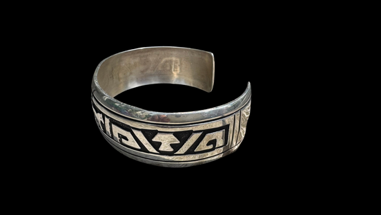 Thomas & Rosita Singer Hopi Sterling Silver Mountain Lion Overlay Cuff