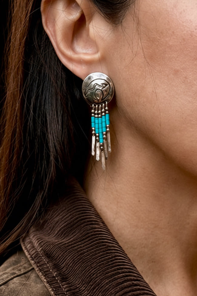 Bear Heart Line Concho and Heishi Earrings