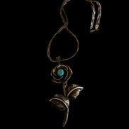 Vintage Sterling Silver Turquoise Flower Pendant and Brooch Necklace, Signed “M”