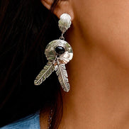 Sterling Silver Black Onyx Feather Dangle Earrings