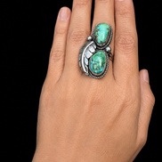 Two Green Turquoise Stone and Feather Ring