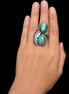Two Green Turquoise Stone and Feather Ring