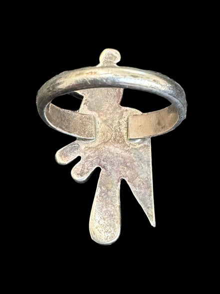 Zuni Style Inlay Shell Stone and Sterling Quail Ring