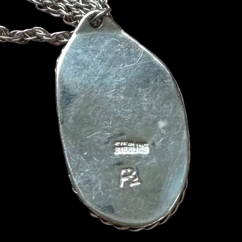 Aqua Colored Turquoise and Sterling Pendant on Rope Chain, Signed
