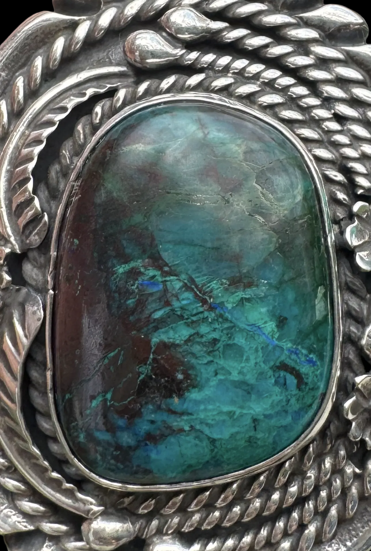 Vintage Sterling Silver Chrysocolla Pendant on Sterling Neck Collar